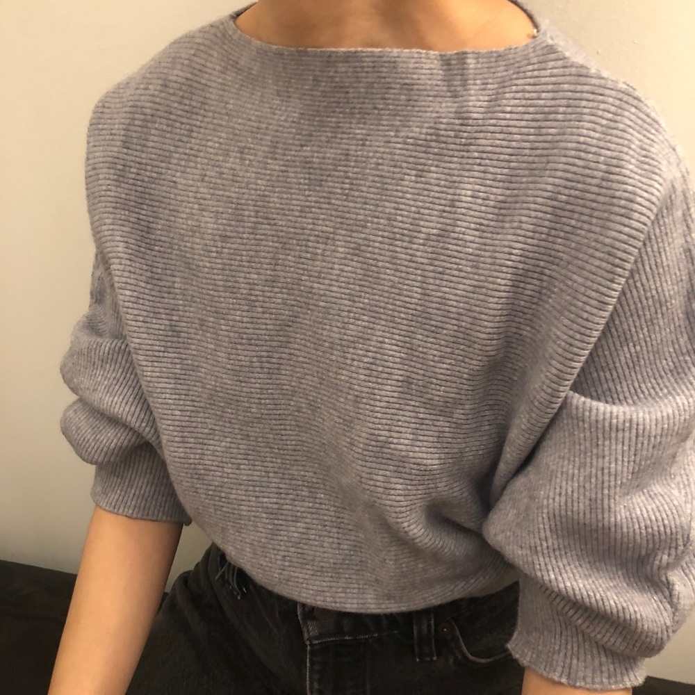 Ribbed grey dolman sweater
